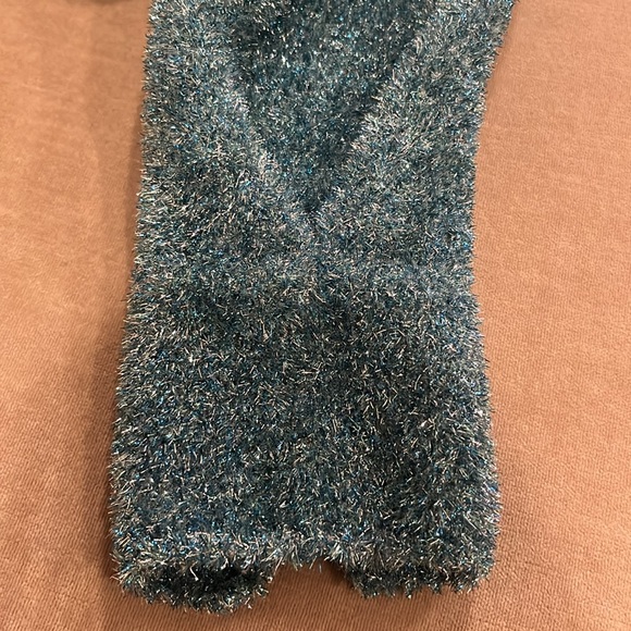 Lucky Chouette Sweater V-Neck Blue Silver Shiny Tinsel Sparkly Large Korea - Picture 10 of 15